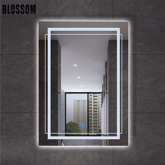 Specchio da bagno intelligente Bluetooth illuminato con dispositivo antiappannamento a LED con orologio digitale