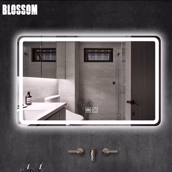 Specchio da parete per bagno a LED con mobili da toilette in vetro intelligente con illuminazione